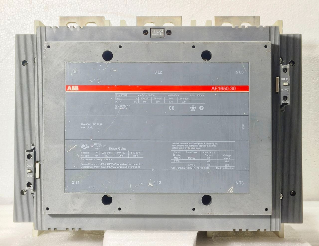 ABB AF1650-30 POWER CONTACTOR 3-POLE 1650A 100-250V AC/DC COIL 900HP 1SFL677001R ABB AF1650-30 POWER CONTACTOR 3-POLE 1650A 100-250V AC/DC COIL 900HP 1SFL677001R