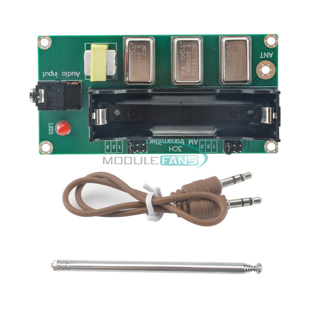3Channels AM Transmitter 1MHz 3MHz 5MHz Finished Board w/ Antenna & Audio Cable 3Channels AM Transmitter 1MHz 3MHz 5MHz Finished Board w/ Antenna & Audio Cable