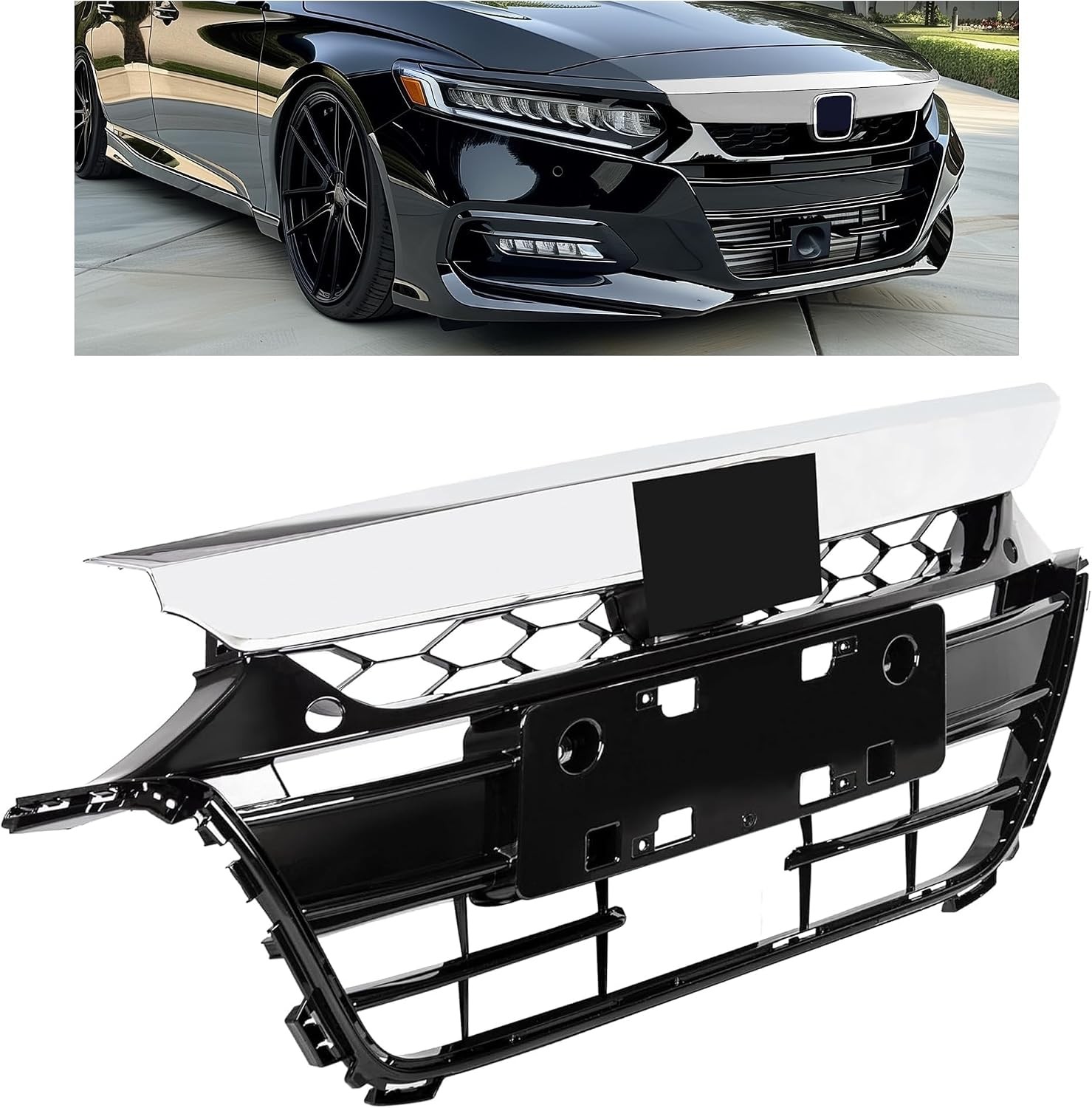 Front Grille Compatible with 2018-2020 Accord EX/LX Hybrid