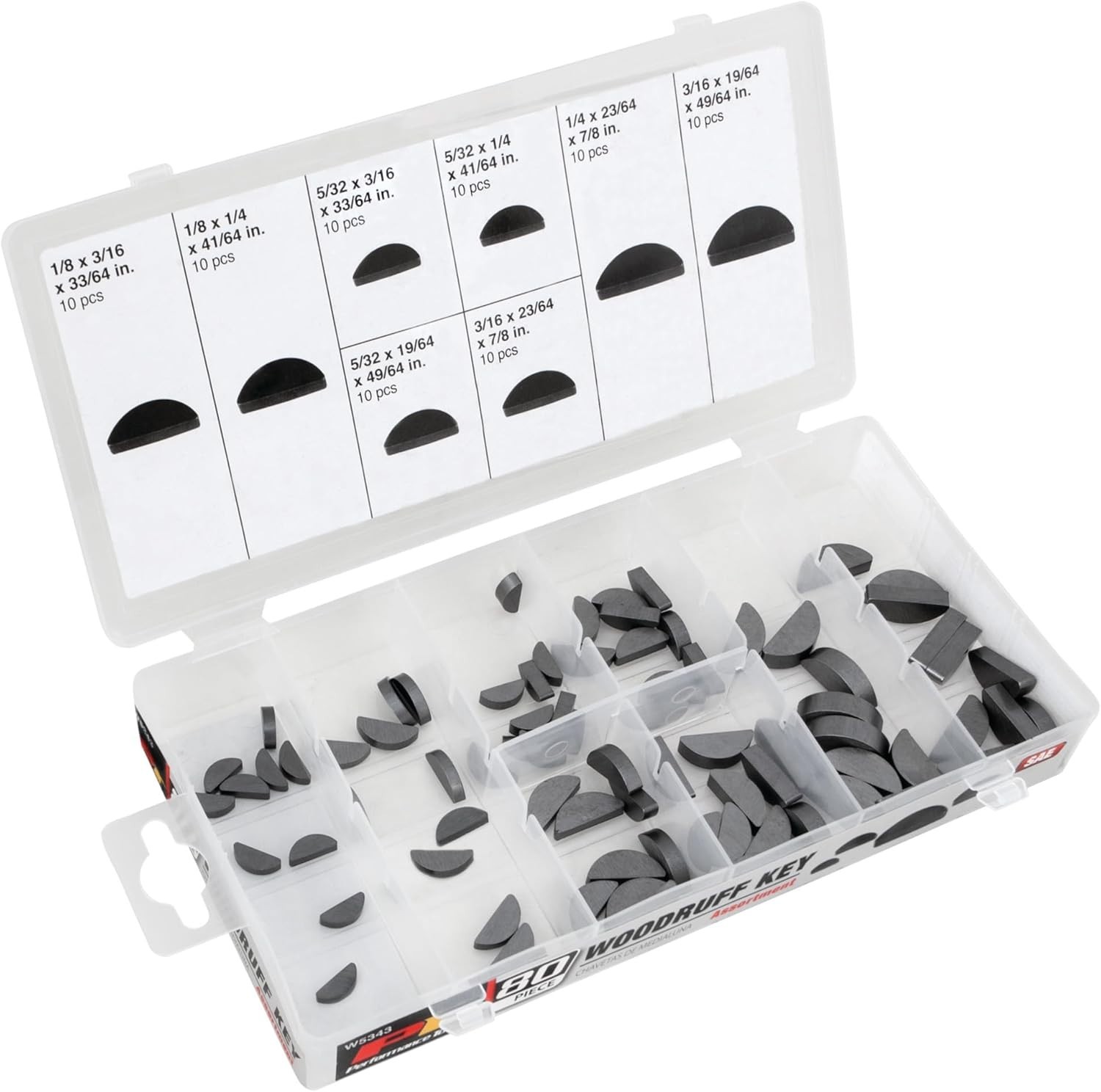 80-Piece SAE Woodruff Key Assortment in Durable Plastic Case – Versatile Sizes