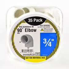 3/4 In. X 3/4 In. 90 Degree PVC Socket X Socket Elbow Fitting 35 -Pack  picture
