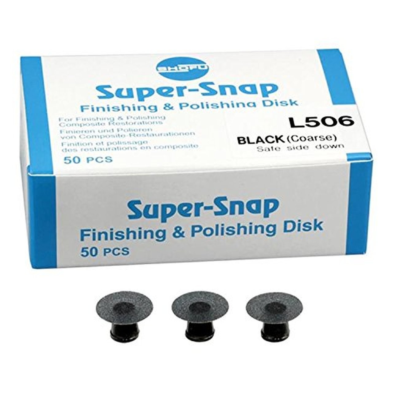 Shofu L506 Super-Snap Finishing Polishing Disks Coarse Black Safe Side Down 50Pk Shofu L506 Super-Snap Finishing Polishing Disks Coarse Black Safe Side Down 50Pk