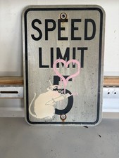 Vintage Street Sign SPEED LIMIT 5 Rare Banksy style tag Graffiti Art OOAK see picture