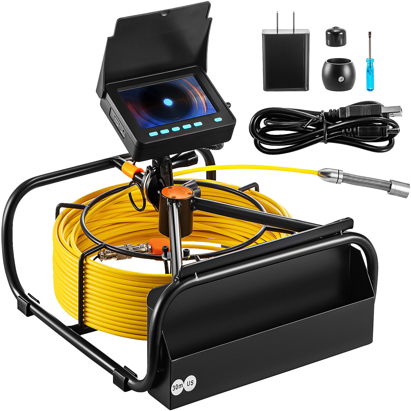 VEVOR Sewer Camera 98.4ft/30m Pipe Inspection Camera HD Drain 4.3 In LCD Monitor