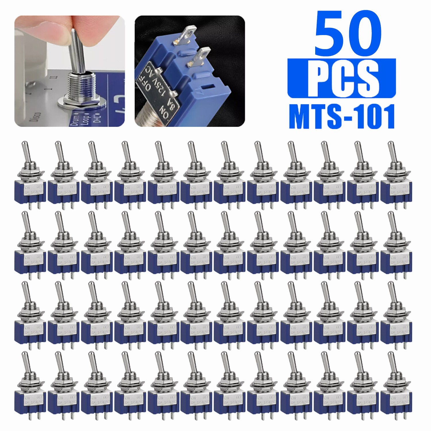 50Pcs MTS-101 2 Position Toggle Switch Kit 2 Pin SPST ON-OFF 6A 125VAC US Stock 50Pcs MTS-101 2 Position Toggle Switch Kit 2 Pin SPST ON-OFF 6A 125VAC US Stock