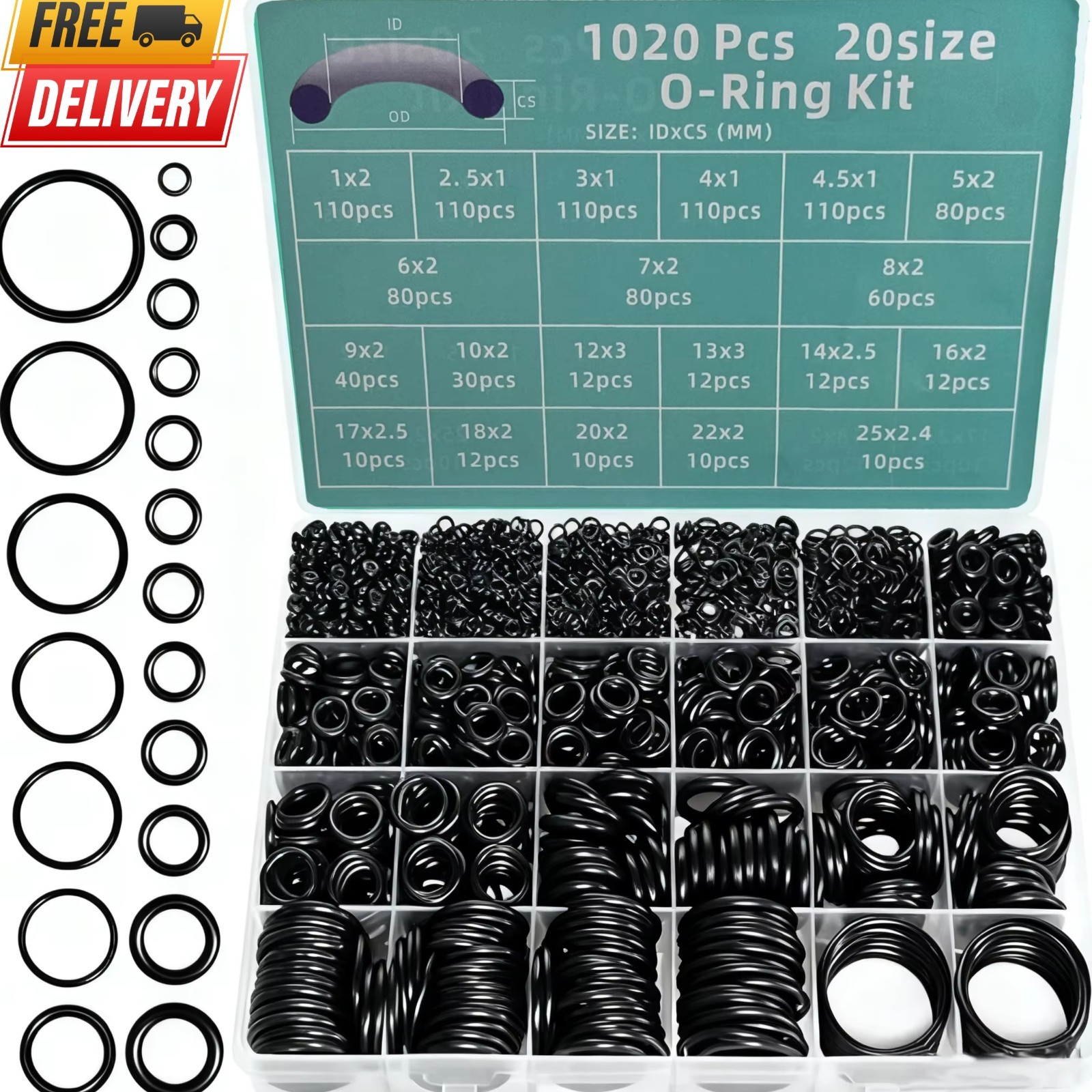 1050pcs O-Ring Kit, 21 Sizes O-Ring Assortment Kit Metric Nitrile Rubber O Rings 1050pcs O-Ring Kit, 21 Sizes O-Ring Assortment Kit Metric Nitrile Rubber O Rings