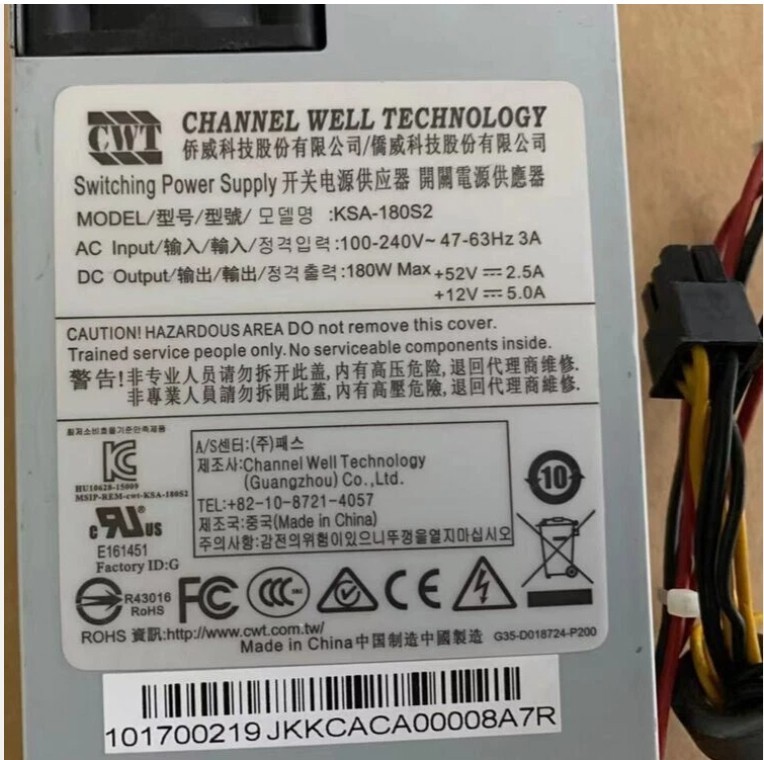 1PC CWT KSA-180S2 Server Switching Power Supply 12V 5A 52V 2.5A Fast Shipping