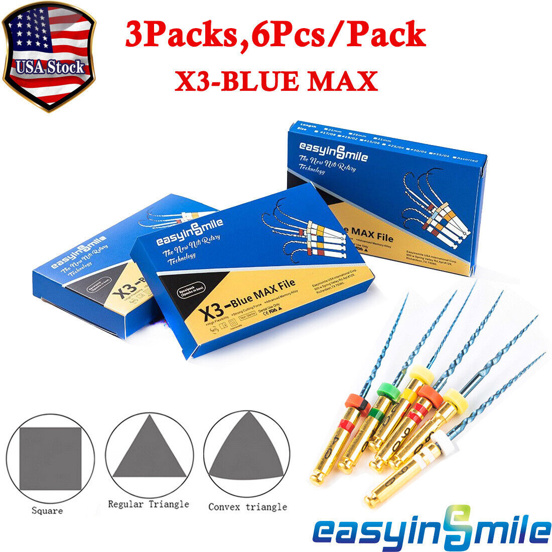 3Pks Dental Endodontic X3 Taper Max Endo NITI Rotary Files Root Canal Tips 25MM