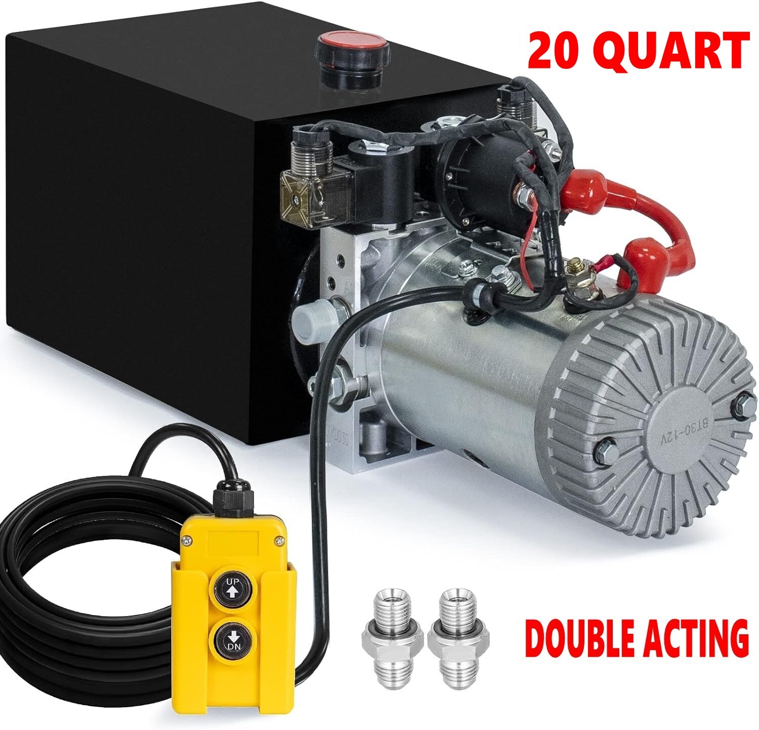 20 Quart Double Acting Hydraulic Pump Dump Trailer DC 12V Power Unit Pack 2GPM