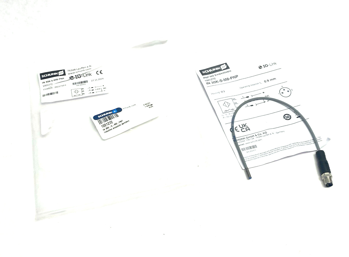 Schunk IN 30K-S-M8-PNP Inductive Proximity Switch Short Body 1001272 Schunk IN 30K-S-M8-PNP Inductive Proximity Switch Short Body 1001272