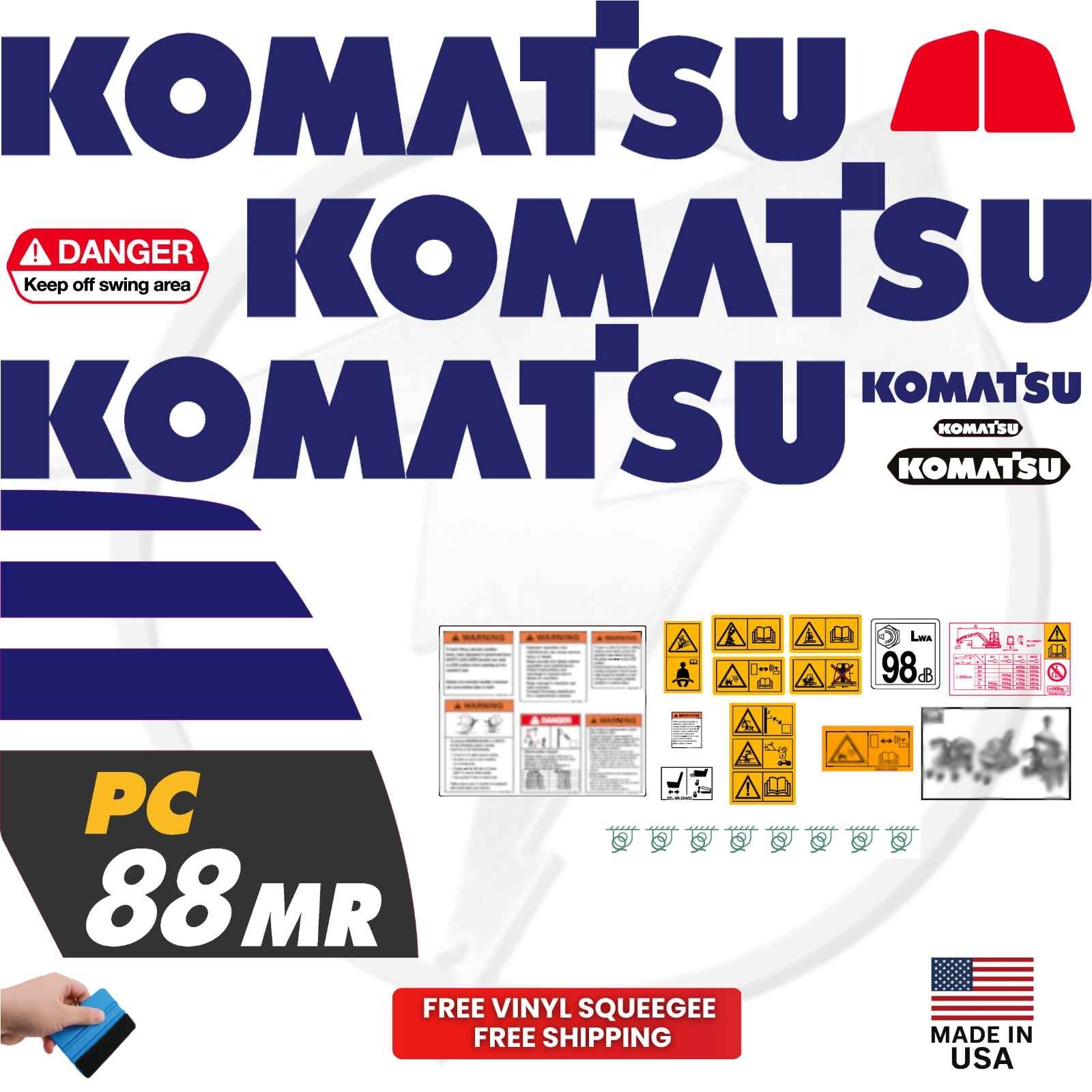 Fits Komatsu PC88MR Decal Kit Mini Excavator Stickers -  - 3M Vinyl