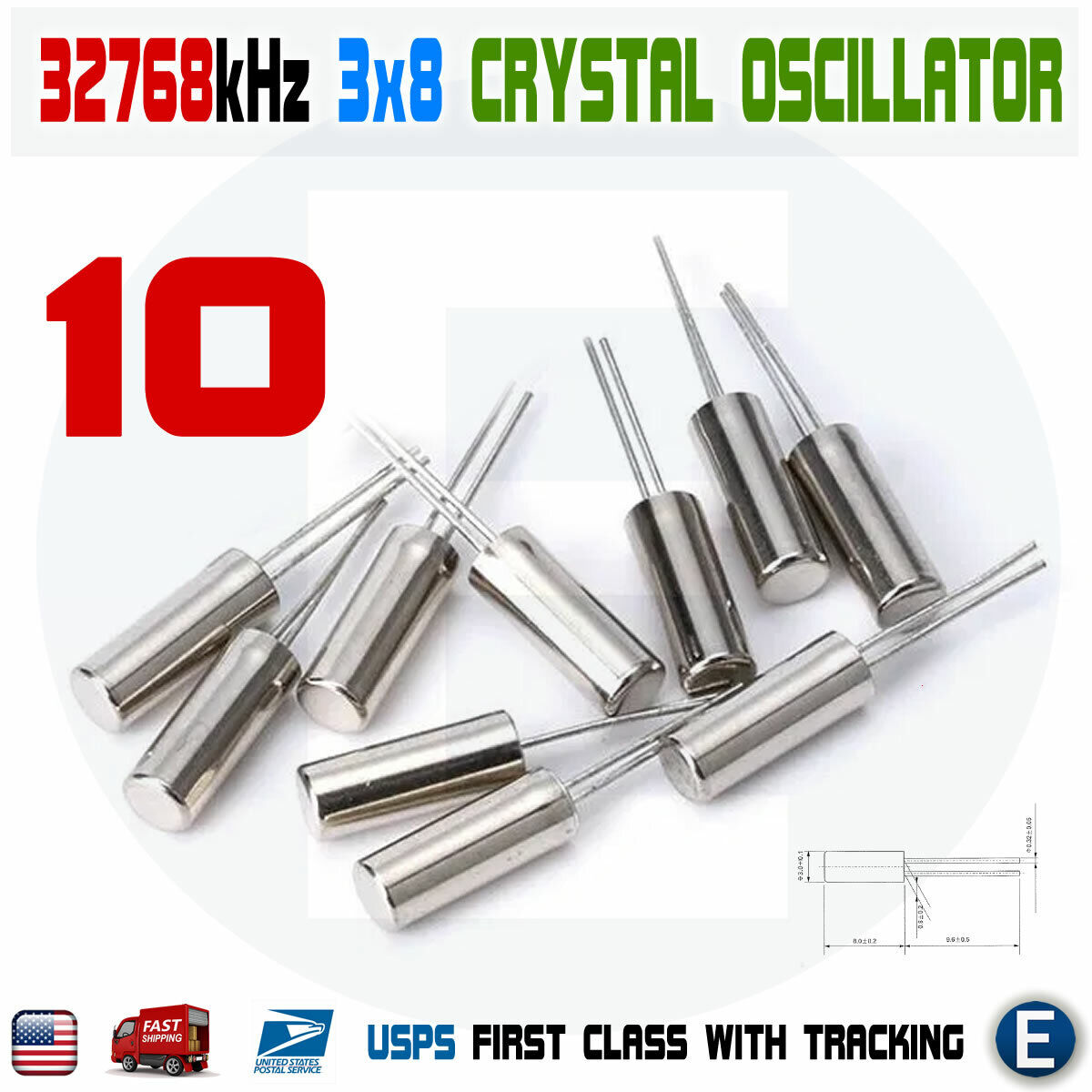 10pcs Crystal Oscillator 32.768 KHz 32.768KHZ 32.768K Hz Cylinder 3x8mm quartz
