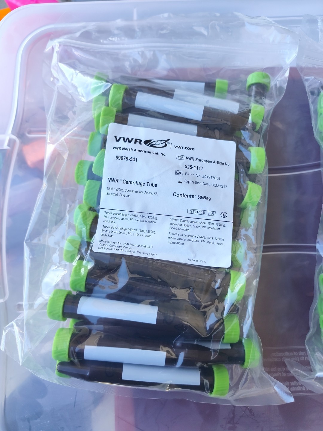 89079-541 VWR Centrifuge Tube 15ml 12500g Conical Amber PP