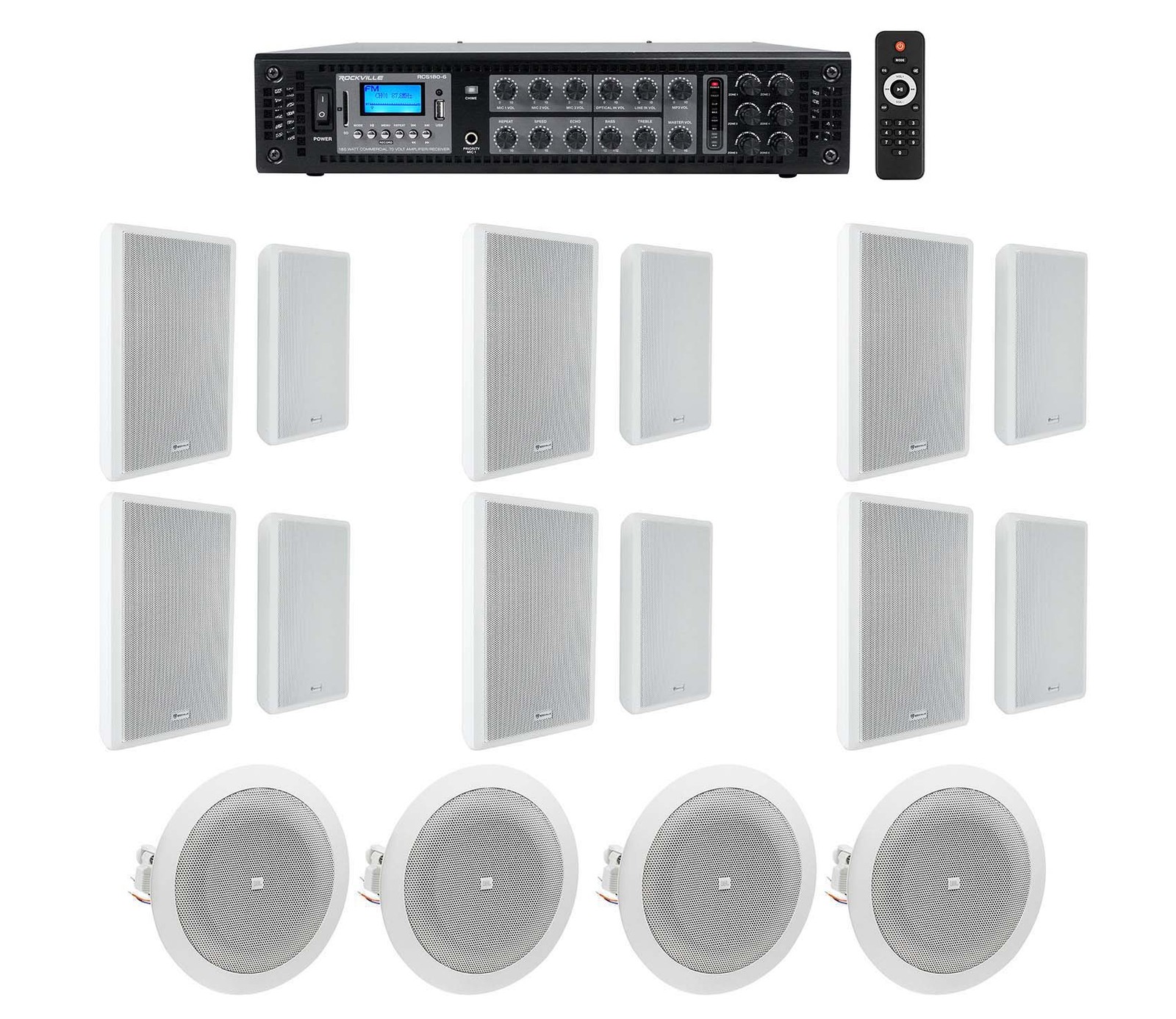 6-Zone Amplifier+12) White Wall+4) JBL Ceiling Speakers For Restaurant/Bar/Cafe 6-Zone Amplifier+12) White Wall+4) JBL Ceiling Speakers For Restaurant/Bar/Cafe