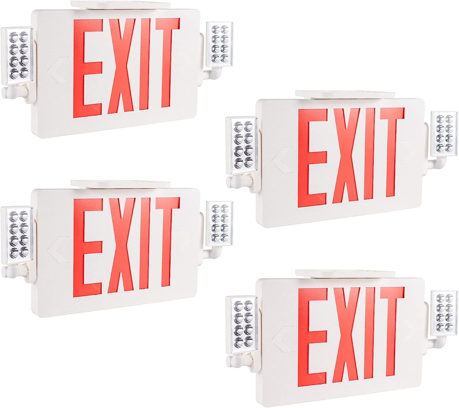 4 Pack LED Exit Sign Emergency Combo Light with Adjustable Two Head Battery UL 4 Pack LED Exit Sign Emergency Combo Light with Adjustable Two Head Battery UL