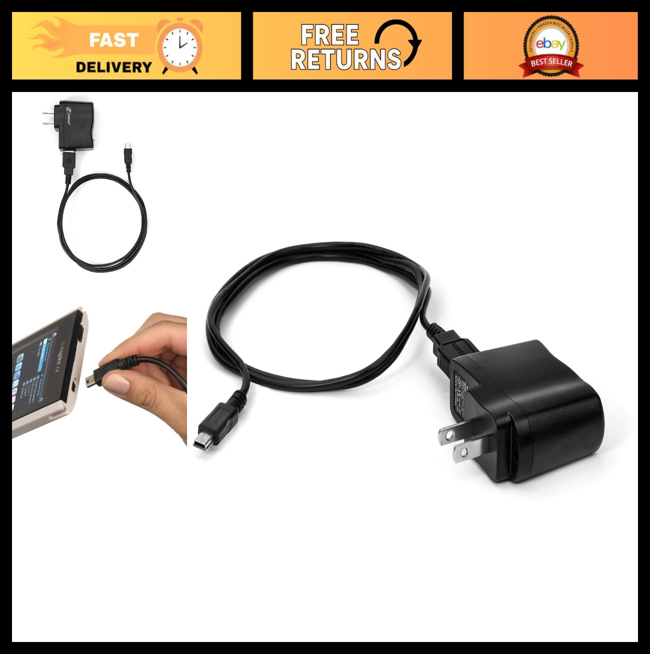 3-in-1 Rapid Speed Graphing Calculator Charger & USB Connectivity Cable - Compat