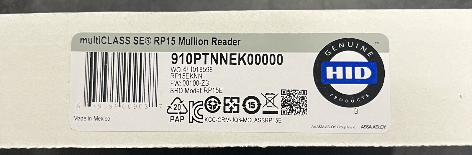 910PTNNEK00000 HID multiCLASS Mullion Reader SE RP15 Contactless Smart Card New 910PTNNEK00000 HID multiCLASS Mullion Reader SE RP15 Contactless Smart Card New