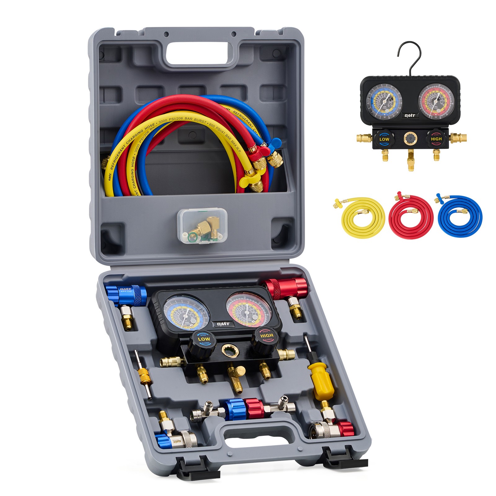 4CFM OMT Air Vacuum Pump HVAC Manifold Gauge Set AC A/C Refrigeration Kit Combo 4CFM OMT Air Vacuum Pump HVAC Manifold Gauge Set AC A/C Refrigeration Kit Combo