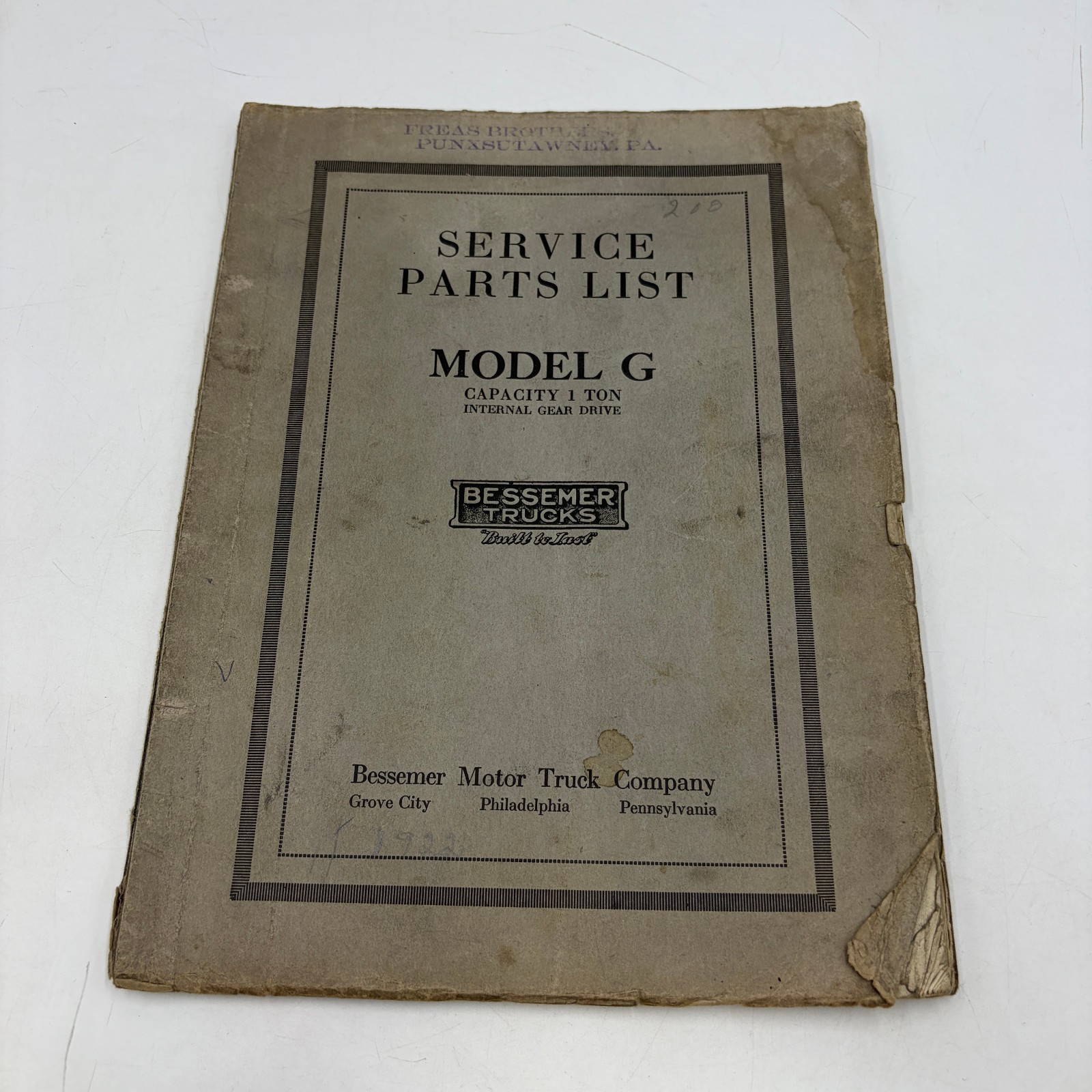 Vintage Bessemer Trucks Model G 1 Ton Service Parts List Original Manual Vintage Bessemer Trucks Model G 1 Ton Service Parts List Original Manual