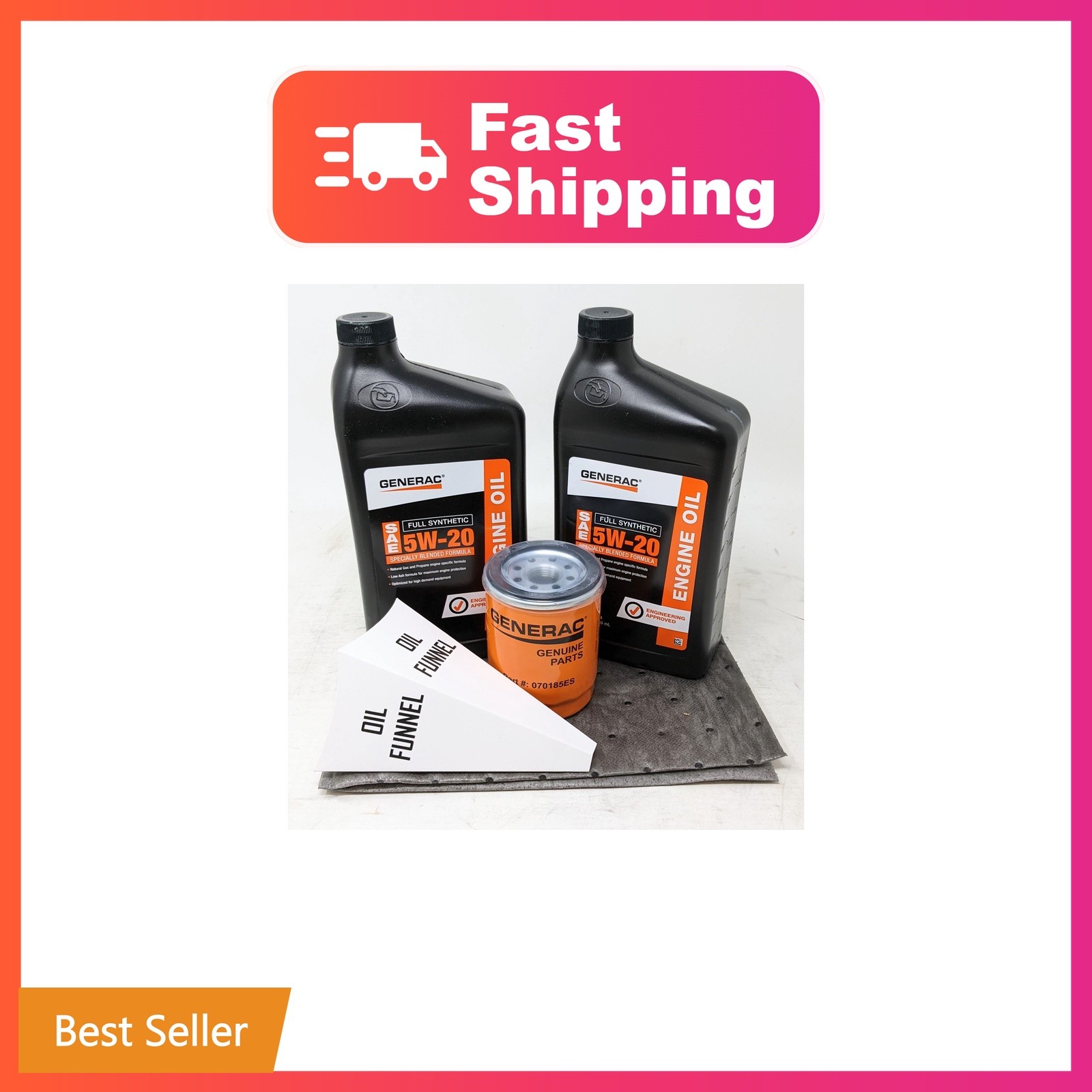 Generac 5W-20 Full Synthetic Oil Change Bundle with Oil, Filter, Funnel, and ... Generac 5W-20 Full Synthetic Oil Change Bundle with Oil, Filter, Funnel, and ...