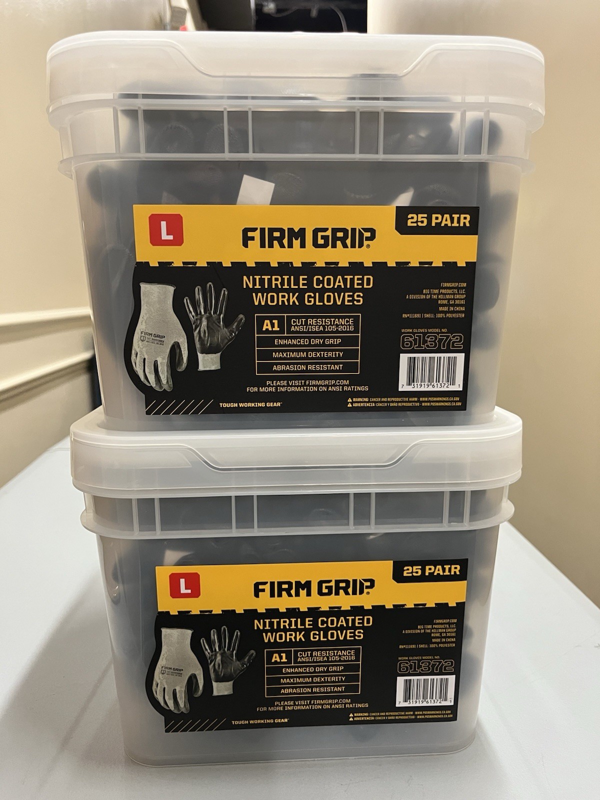 Large Nitrile Coated Work Gloves with Reusable Bucket (50-Pack) ITEM-61372 Large Nitrile Coated Work Gloves with Reusable Bucket (50-Pack) ITEM-61372