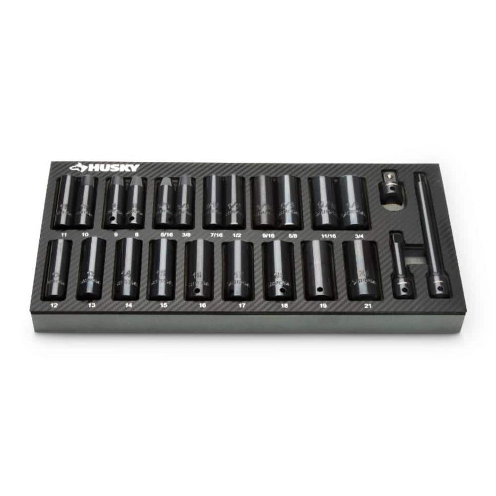 Husky 3/8 in. Drive SAE/Metric Deep Impact Socket Set in EVA Foam (24-Pieces) Husky 3/8 in. Drive SAE/Metric Deep Impact Socket Set in EVA Foam (24-Pieces)
