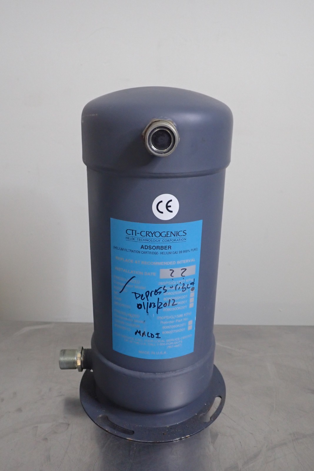 CTI Cryogenics Helium Filtration Cartridge Absorber 8080255K001 CTI Cryogenics Helium Filtration Cartridge Absorber 8080255K001