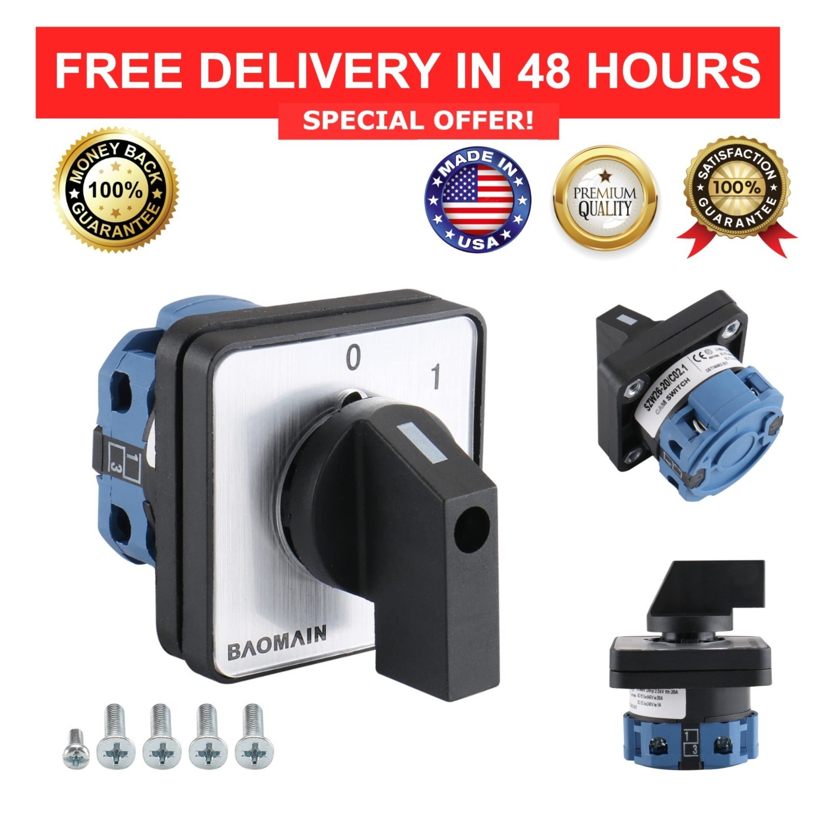 Baomain 20A 660V Rotary Cam Changeover Switch 2 Position 4 Terminal Baomain 20A 660V Rotary Cam Changeover Switch 2 Position 4 Terminal