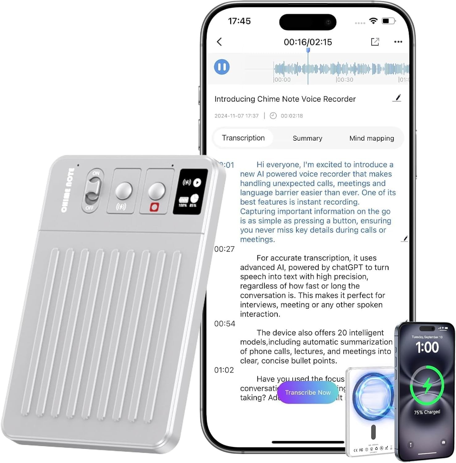 AI Voice Recorder, |Custom Summary|Real-time Translation|Wireless Charging. AI Voice Recorder, |Custom Summary|Real-time Translation|Wireless Charging.