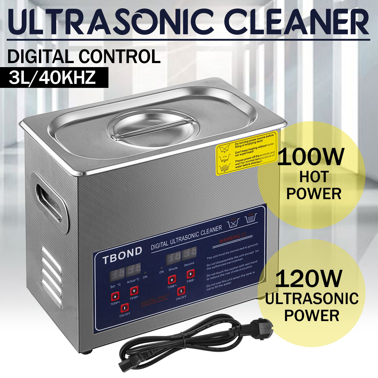 New 3L Ultrasonic Cleaner Stainless Steel Industry Heated Heater w/Timer