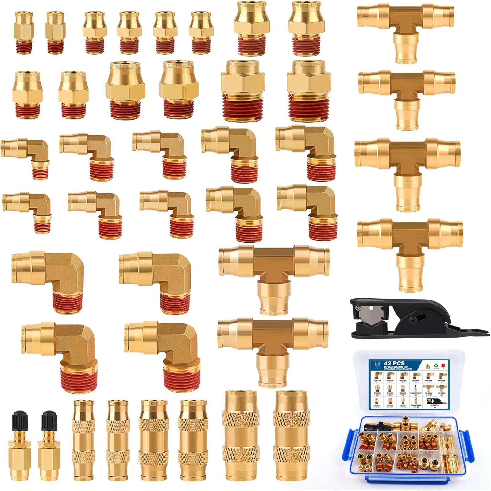 43 PCS Brass DOT Air Brake Line Fittings 1/4 43 PCS Brass DOT Air Brake Line Fittings 1/4
