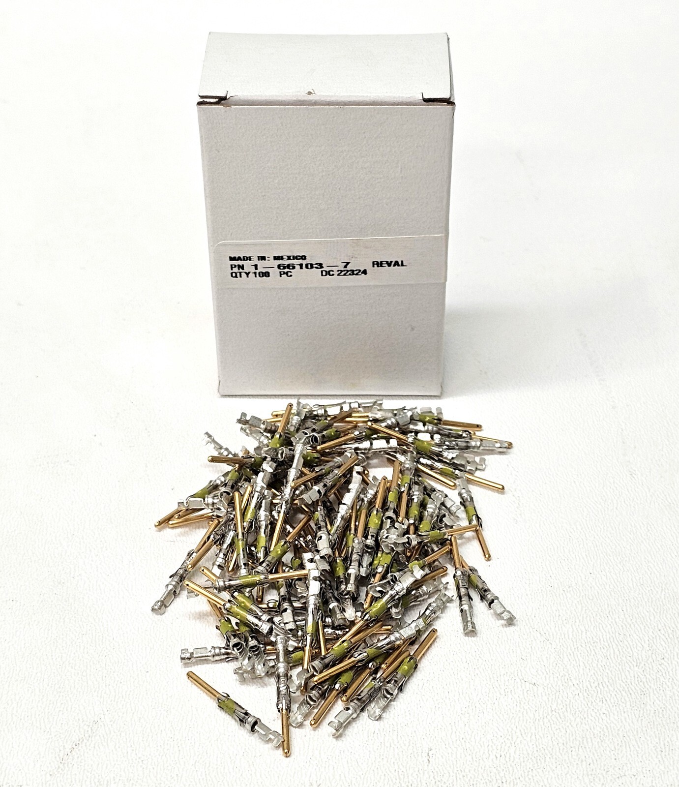 Box Of 100 ~ Amp TE Connectivity 1-66103-7 Connector Pins 20-24 Awg ~ Gold Crimp Box Of 100 ~ Amp TE Connectivity 1-66103-7 Connector Pins 20-24 Awg ~ Gold Crimp