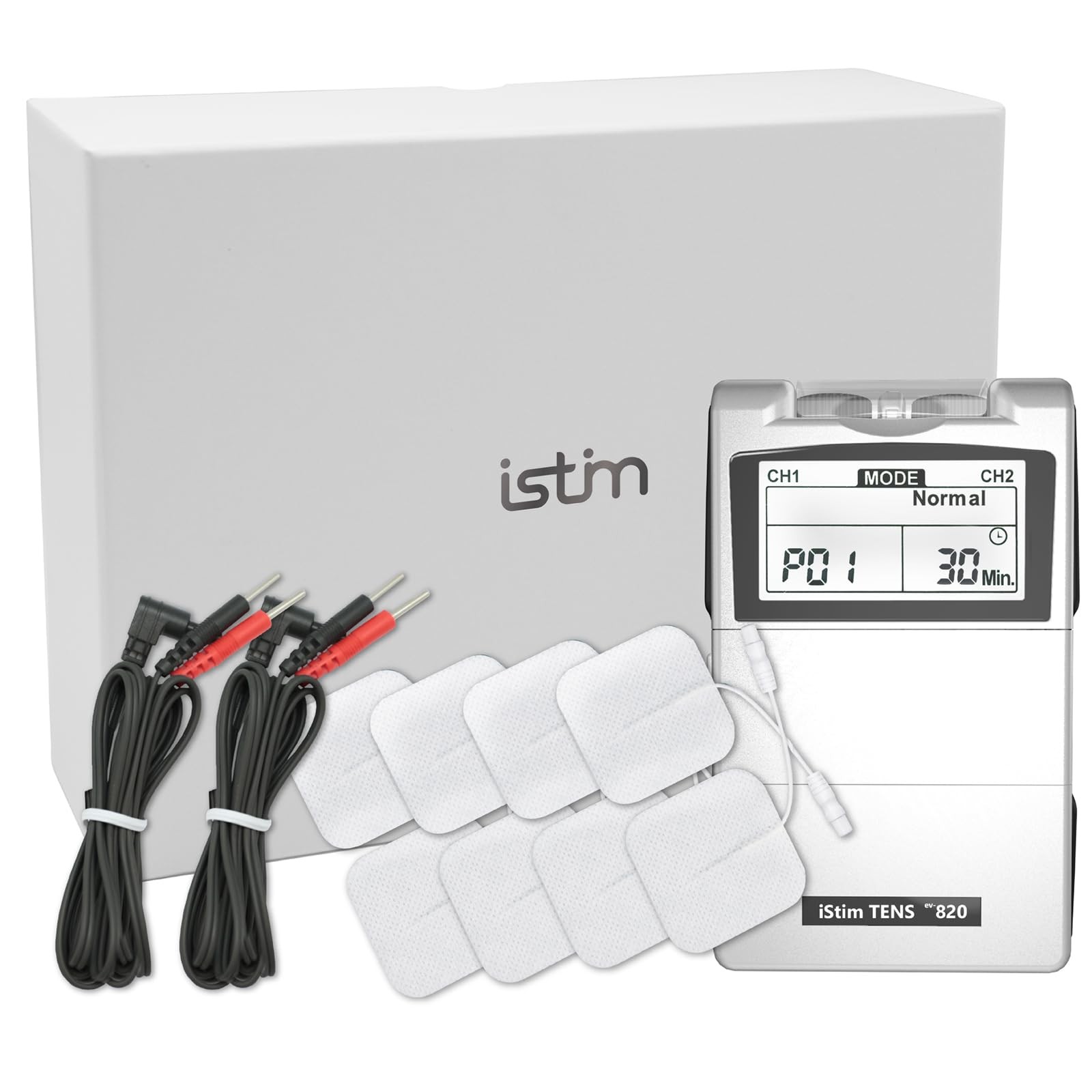 iStim Tens Unit Stimulator Machine - EV820 with 8 Electrodes 9 Piece Set