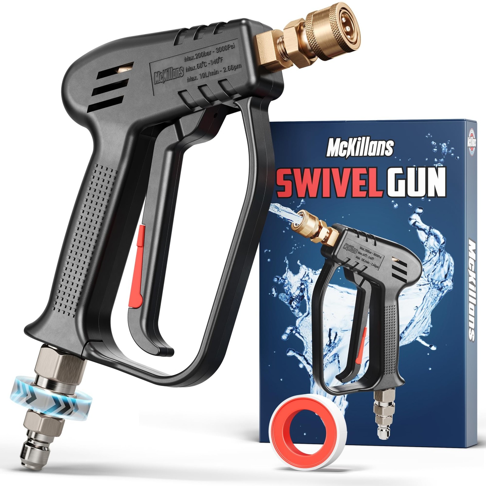 McKillans Short Pressure Washer Gun with Swivel High Pressure Water 4000PSI M22
