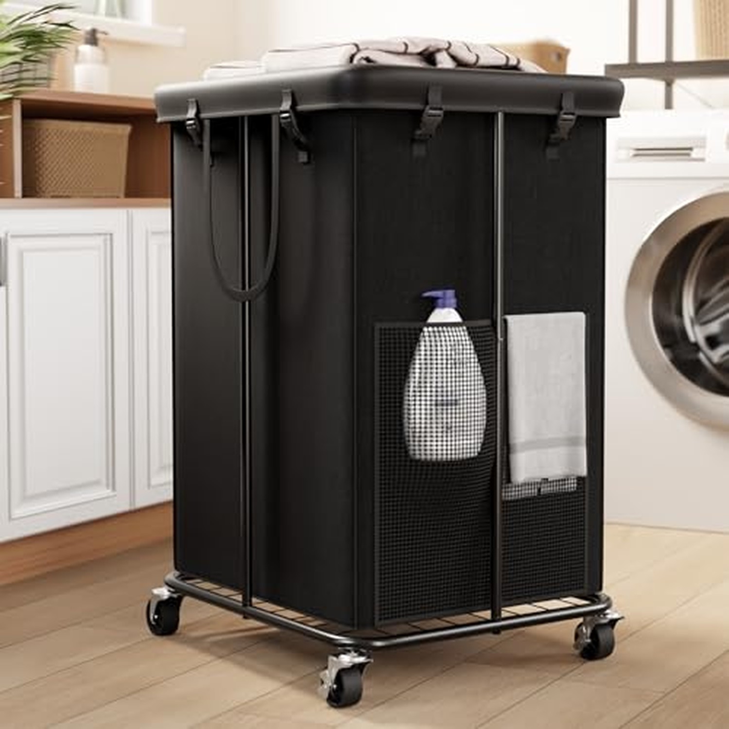 150L Large Laundry Hamper with Wheels, Rolling Laundry Basket Black 150L 150L Large Laundry Hamper with Wheels, Rolling Laundry Basket Black 150L