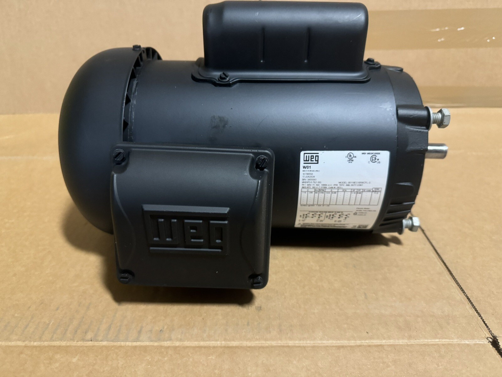 WEG 00118ES1B56CFL-S , 1HP, 1800 RPM, 1PH, 110-120V, 208, 230V 56C Frame, TEFC WEG 00118ES1B56CFL-S , 1HP, 1800 RPM, 1PH, 110-120V, 208, 230V 56C Frame, TEFC