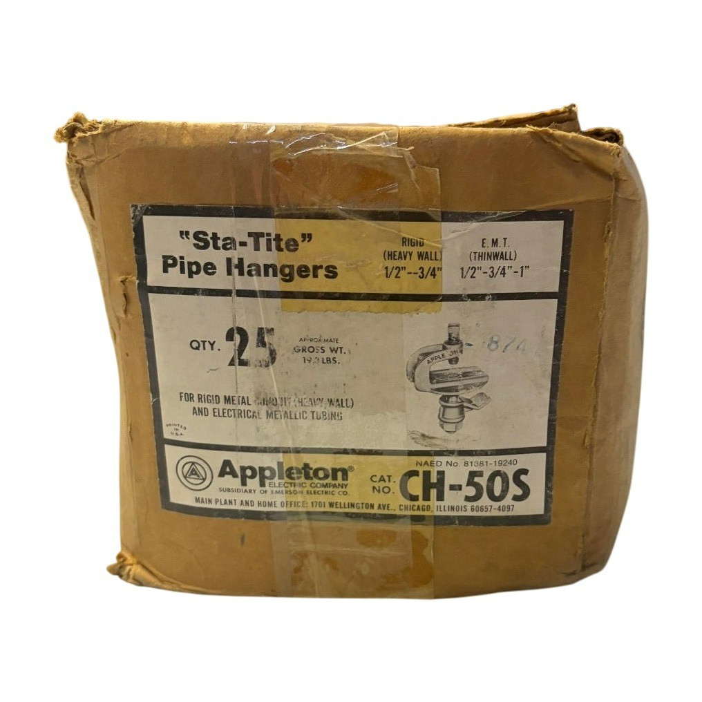 LOT OF 25 Appleton CH-50S Sta-Tite Pipe Hanger 1/2-3/4 Rigid EMT Conduit Clamp LOT OF 25 Appleton CH-50S Sta-Tite Pipe Hanger 1/2-3/4 Rigid EMT Conduit Clamp