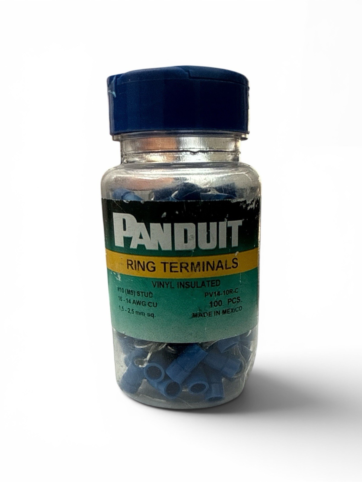 (QTY 100) Panduit PV14-10R-C: Ring Terminal Vinyl 14-16 AWG #10 Stud Blue (QTY 100) Panduit PV14-10R-C: Ring Terminal Vinyl 14-16 AWG #10 Stud Blue