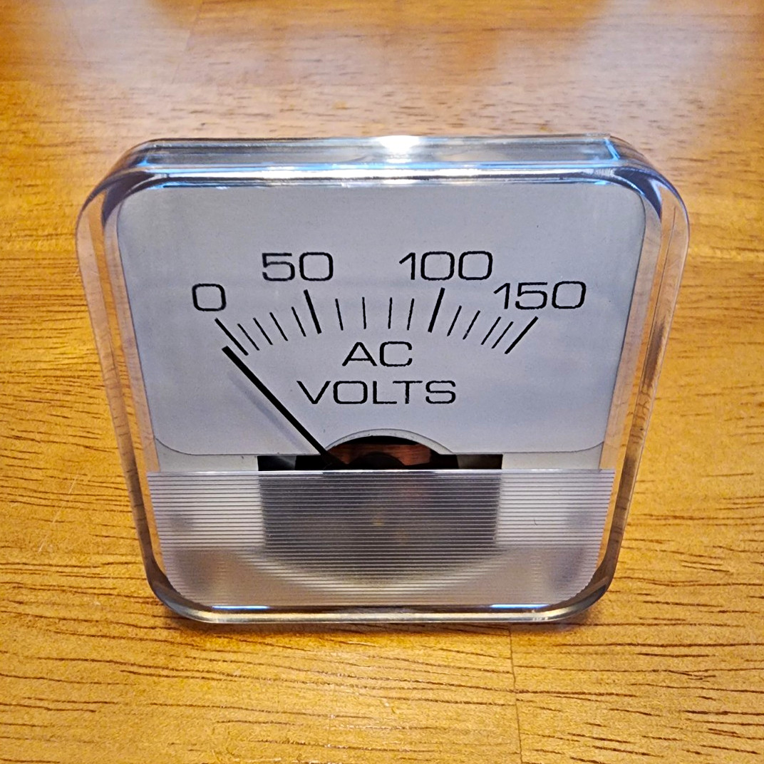 Analog Panel Mount Meter AC Volts Voltmeter Gauge 0-150V Scale. Made in USA Analog Panel Mount Meter AC Volts Voltmeter Gauge 0-150V Scale. Made in USA