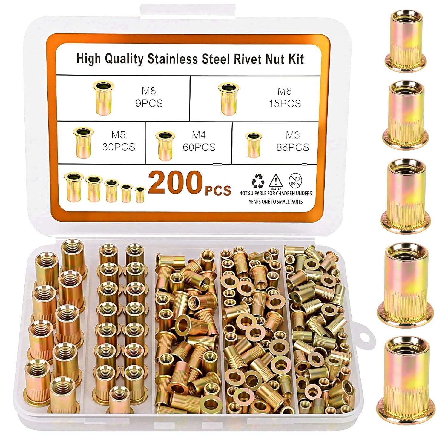 200PCS Metric Rivet Nut Kit M3 M4 M5 M6 M8 Rivnut Threaded Insert Assortment 200PCS Metric Rivet Nut Kit M3 M4 M5 M6 M8 Rivnut Threaded Insert Assortment