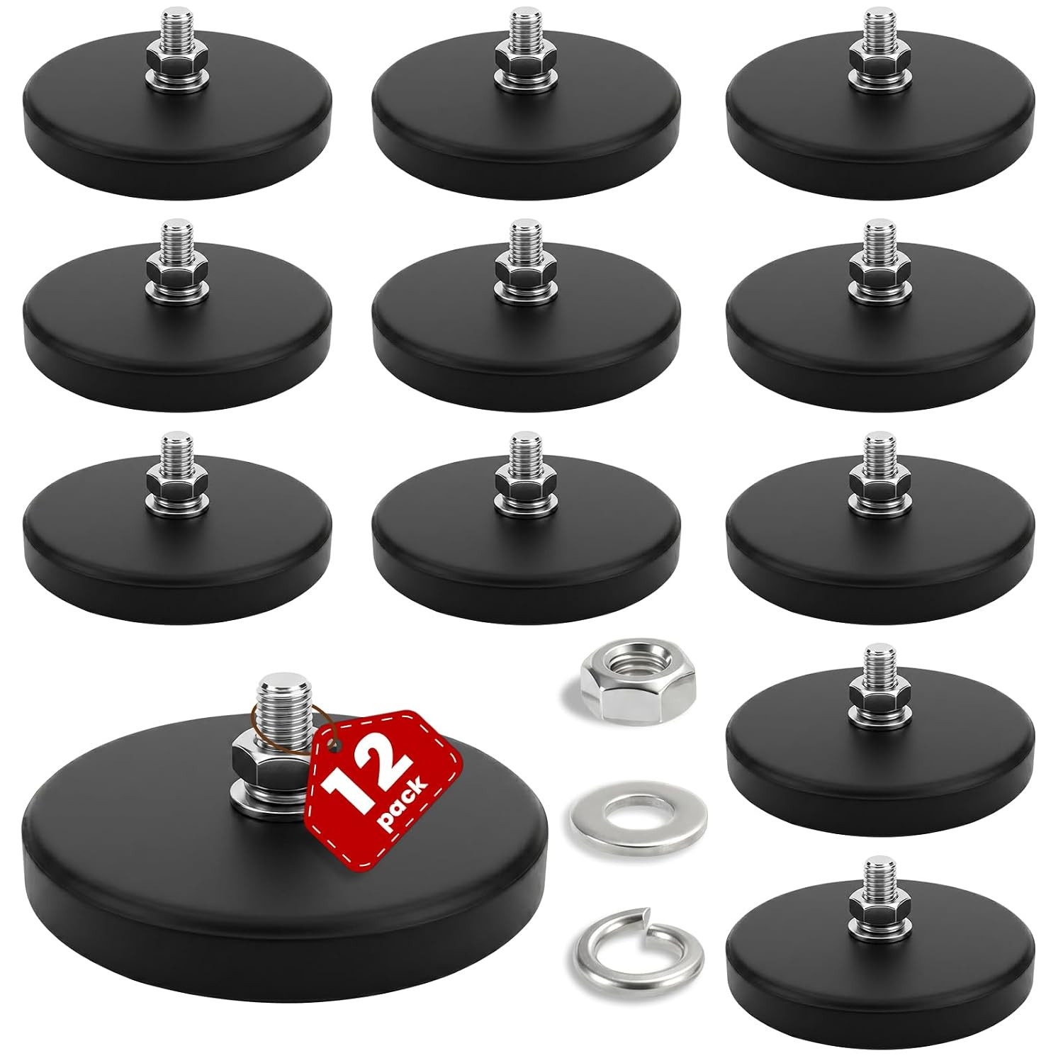 12PCS Strong Rubber Coated Mounting Magnets with M6 Threaded,65Lbs 12PCS Strong Rubber Coated Mounting Magnets with M6 Threaded,65Lbs