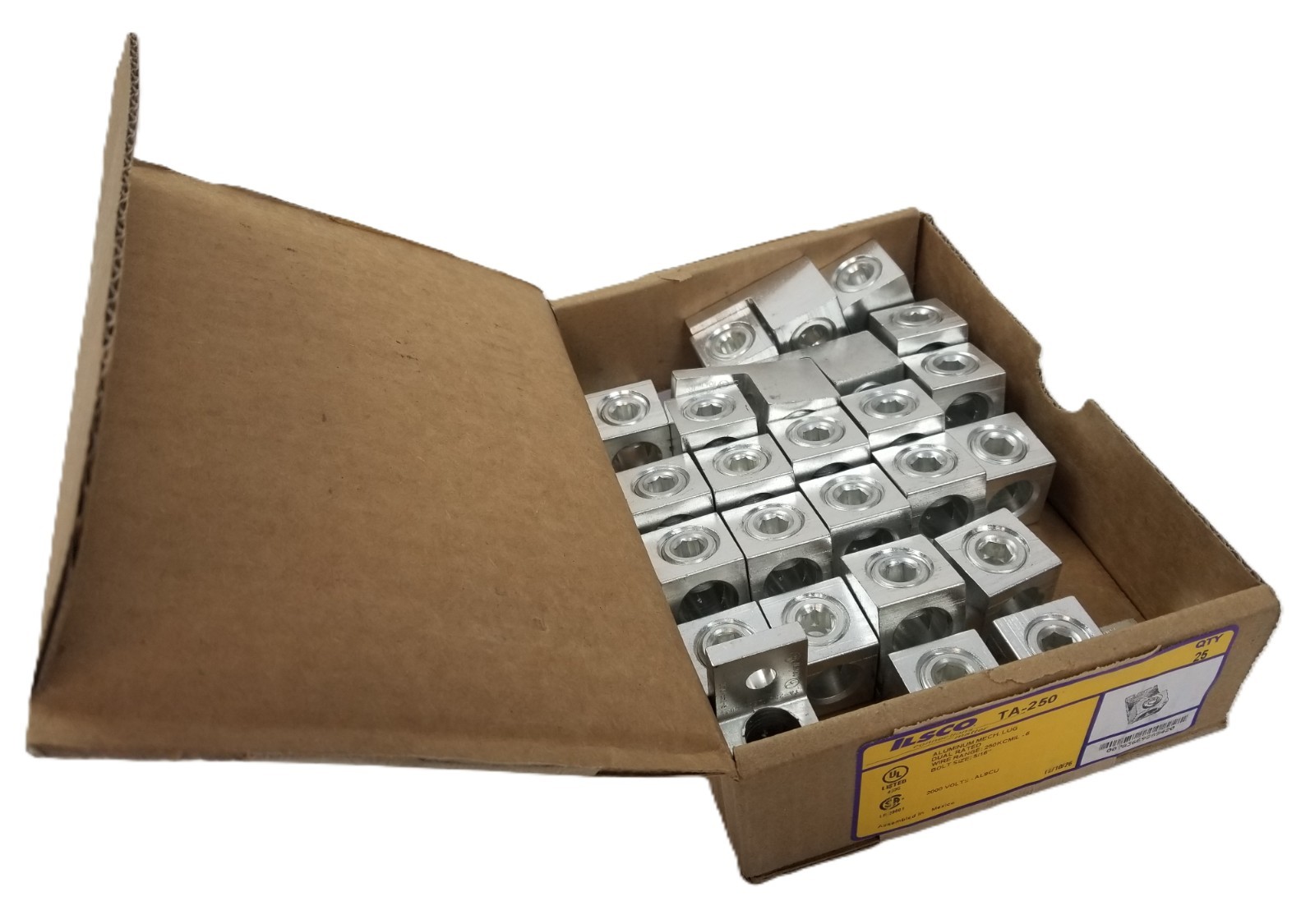 25 ILSCO TA-250 Aluminum Mechanical Lug 250KCMIL-6 5/16inch Bolt Size 2K Vac NEW 25 ILSCO TA-250 Aluminum Mechanical Lug 250KCMIL-6 5/16inch Bolt Size 2K Vac NEW