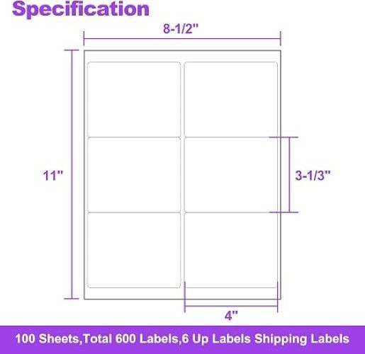 Pack of 5 White Shipping Labels Self Adhesive 100 Sheets 6 Per Page 3000 labels