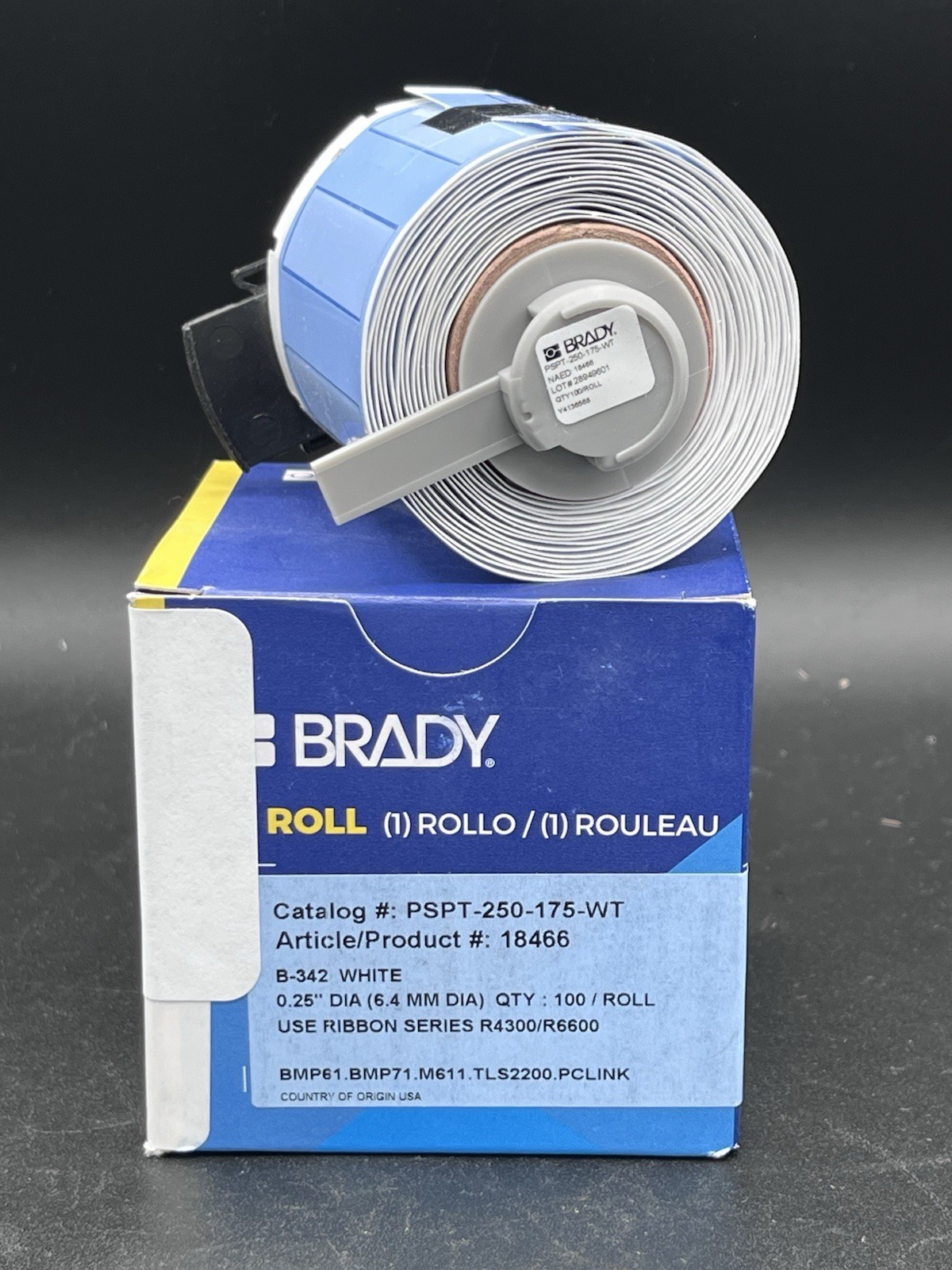 Brady PSPT-250-175-WT PermaSleeve 1/4” x 1.75” White 100/Roll NOS