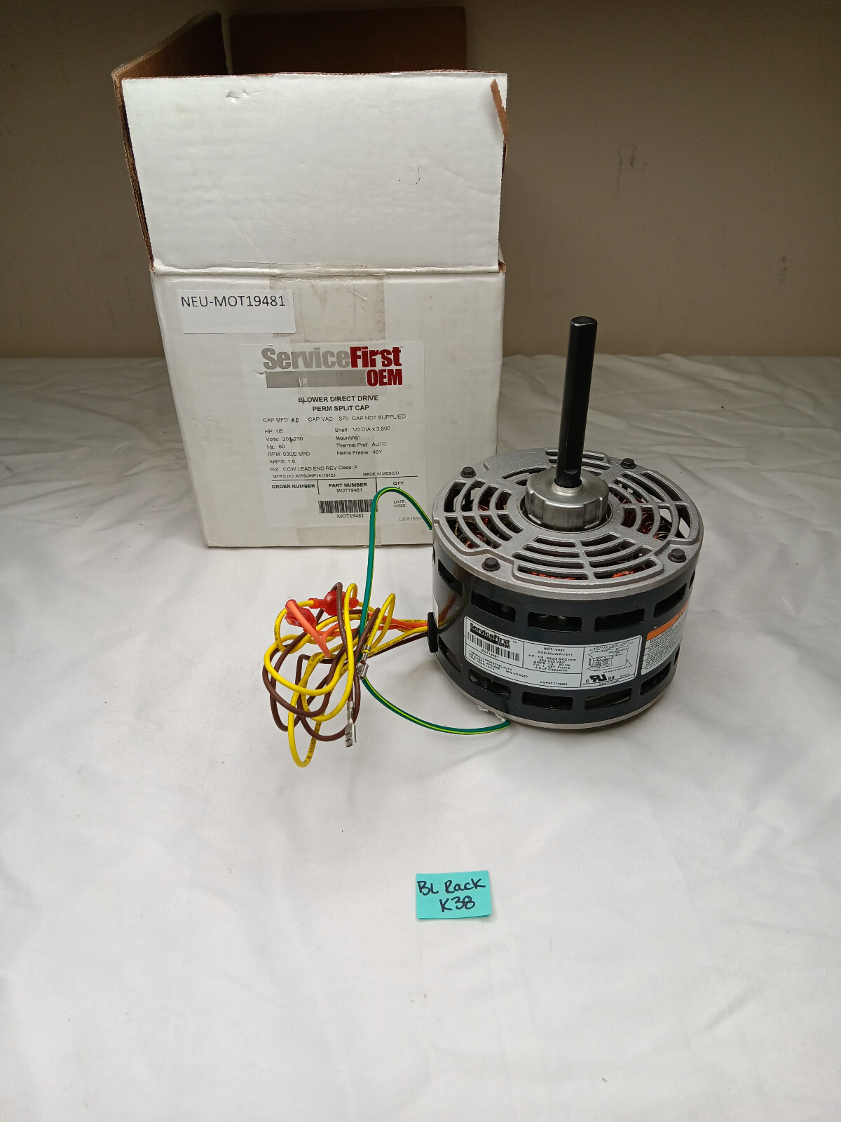Trane Mot19481 208-230v1ph 1/5hp 930rpm 2spd