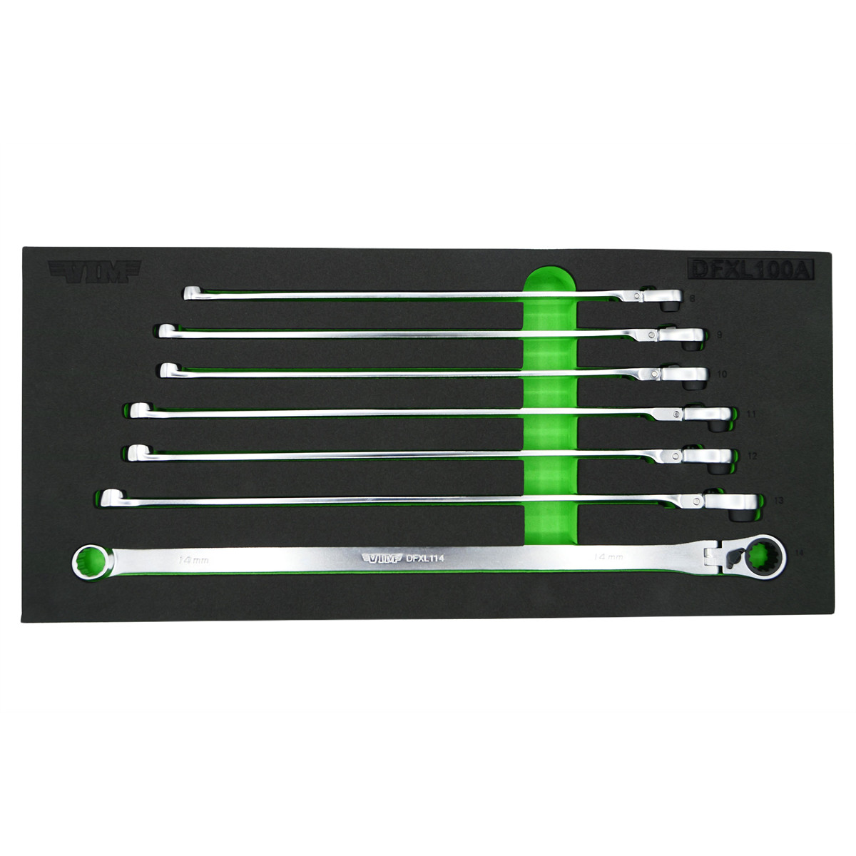  VIM Tools 7 Piece Deep Spline Ratcheting Flex Head XL Wrench Set (8-14 mm) DFXL
