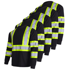 5 Pack Hi Vis Black Long Sleeve Safety Work Shirts ANSI Reflective JORESTECH picture