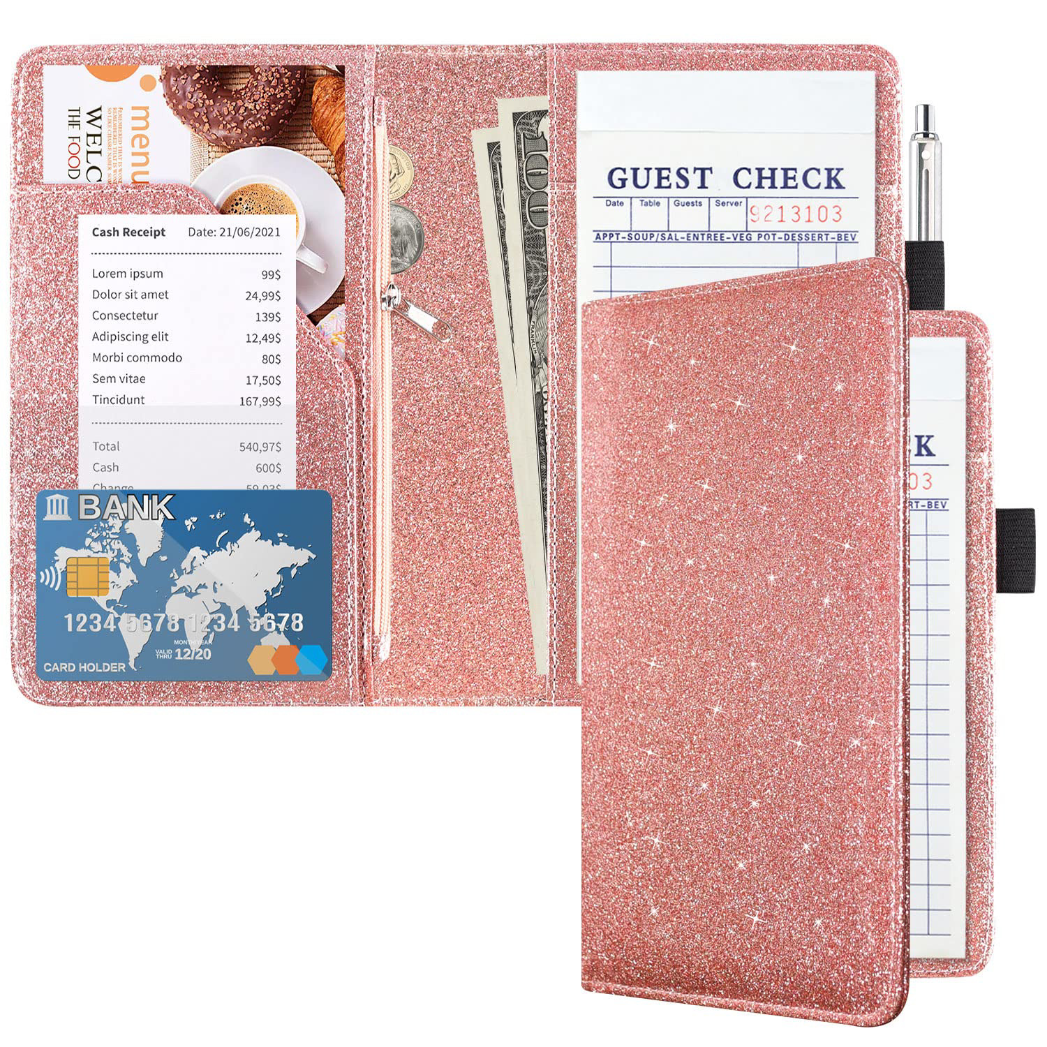 ACdream Server Books for Waitress with Zipper Pocket, Guest Book Note Pad, Cute