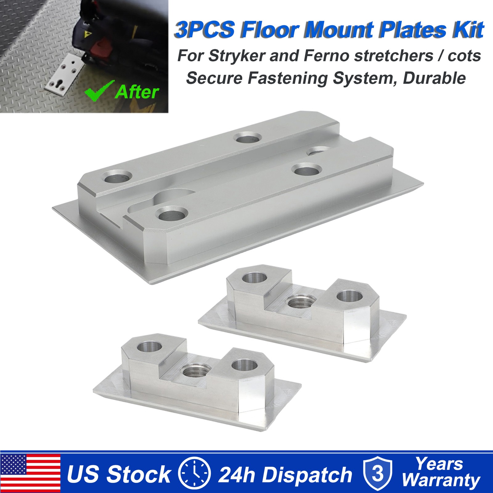3PCS Floor Mount Plates for Stryker Ferno Ambulance Stretcher Fastening System 3PCS Floor Mount Plates for Stryker Ferno Ambulance Stretcher Fastening System