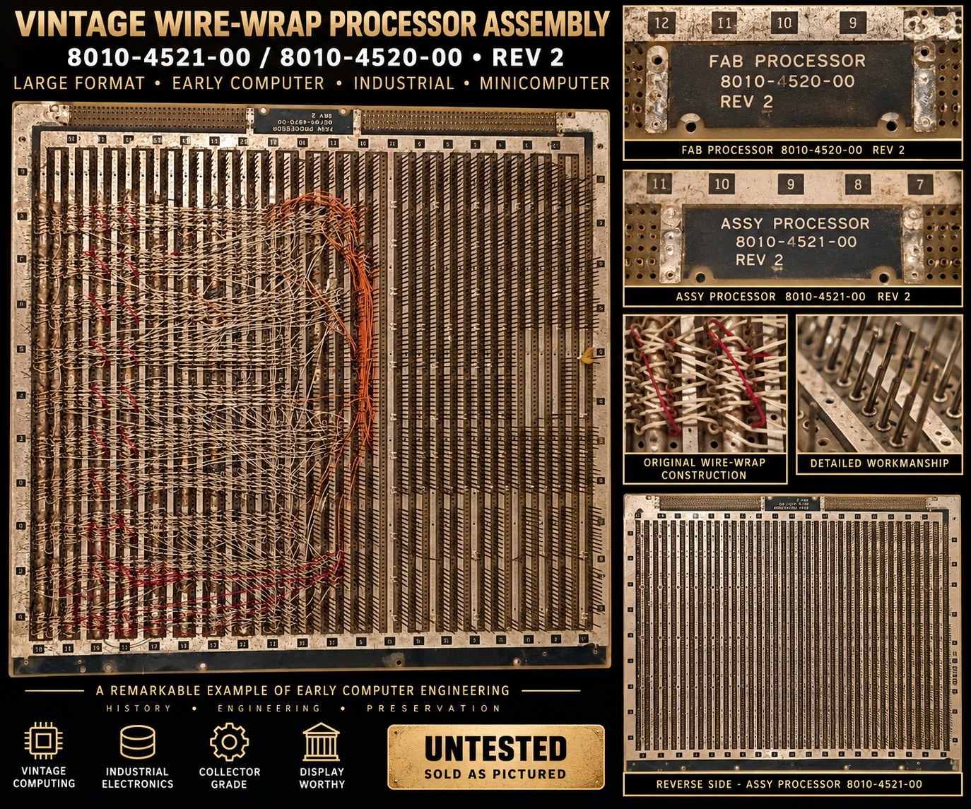 Vintage Wire-Wrap Processor Backplane 8010-4521-00 / 8010-4520-00 Rev 2 Computer Vintage Wire-Wrap Processor Backplane 8010-4521-00 / 8010-4520-00 Rev 2 Computer